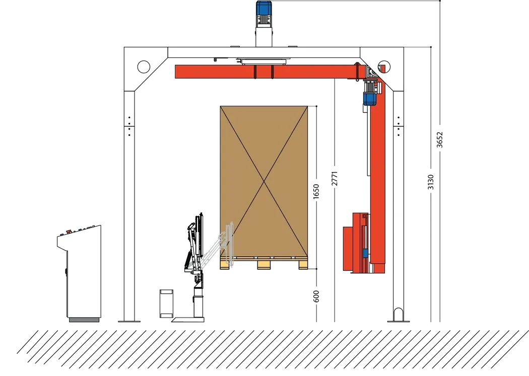 Detail of Automatic rotating arm wrapper