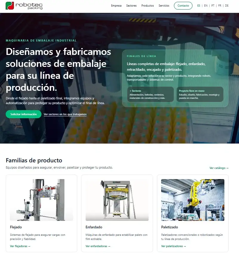 Nueva página web corporativa de Robotec Packing