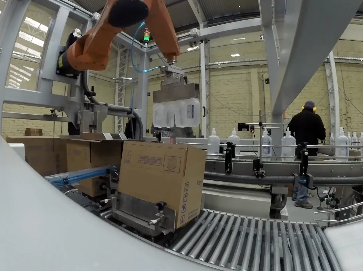 Serum bottle case-packing installation